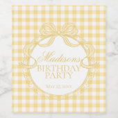 Yellow Gingham Coquette Bow Birthday Party Weinetikett (Einzelnes Label)