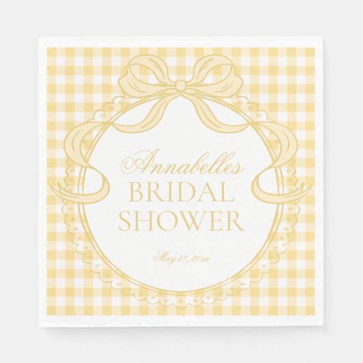 Yellow Gingham Coquette Bow Bridal Shower Dessert Serviette (Vorderseite)