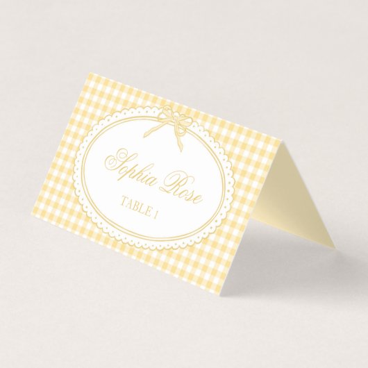 Yellow Gingham Coquette Bow Place Card Table Decor (Vorderseite)