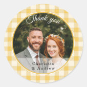 Yellow Gingham Danke Foto Runder Aufkleber (Vorderseite)