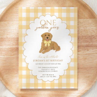 Yellow Gingham Ein goldenes Jahr 1. Geburtstag Wel Einladung