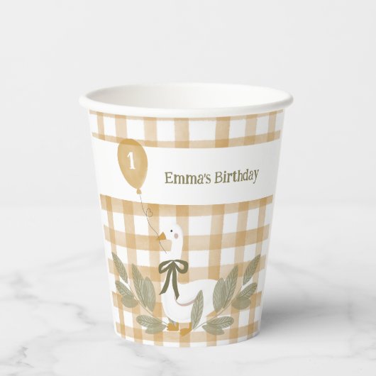 Yellow Gingham Farm Albern Gänseballon Pappbecher (Vorderseite)