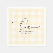 Yellow Gingham First Birthday Paper Napkin Serviette (Vorderseite)
