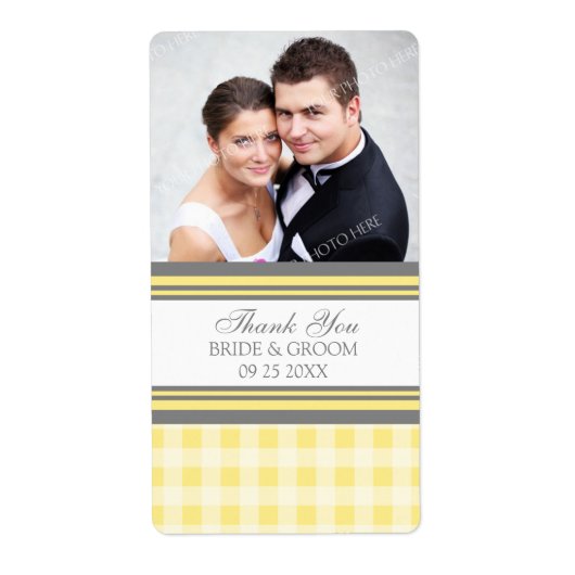 Yellow Gingham Foto Wedding Labels (Vorne)