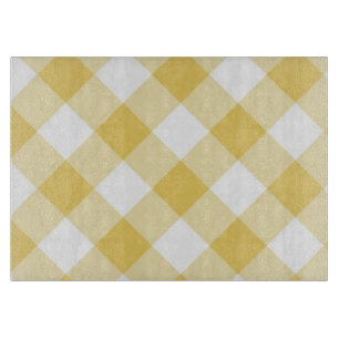Yellow Gingham Glass Cutting Board Schneidebrett