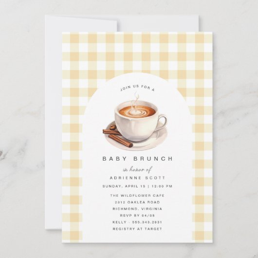 Yellow Gingham | Kaffee Baby Dusche Brunch Einladung (Vorderseite)