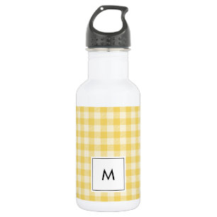 Yellow Gingham Kariert Monogram Water Bottle Edelstahlflasche