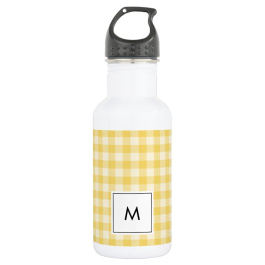 Yellow Gingham Kariert Monogram Water Bottle Edelstahlflasche (Vorderseite)