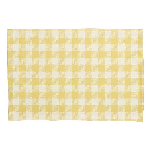 Yellow Gingham Kariert und Hahnentrittmuster Pillo Kissenbezug (Vorderseite)
