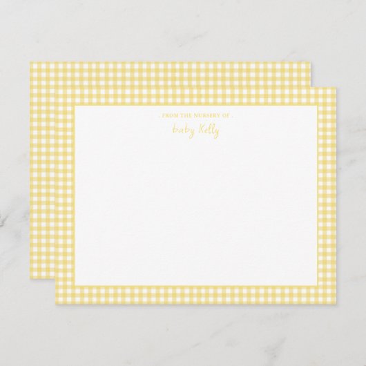 Yellow Gingham Karo Baby Flat Vielen Dank Dankeskarte (Vorne/Hinten)