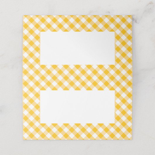 Yellow Gingham Karo Pattern Platzkarte (Außenseite Aufgefaltet)