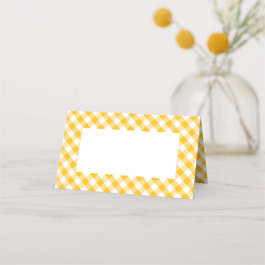 Yellow Gingham Karo Pattern Platzkarte (Vorderseite)