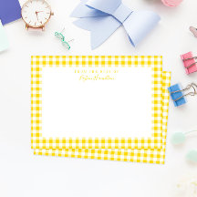 Yellow Gingham Karo Personal Stationery