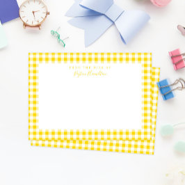 Yellow Gingham Karo Personal Stationery Dankeskarte