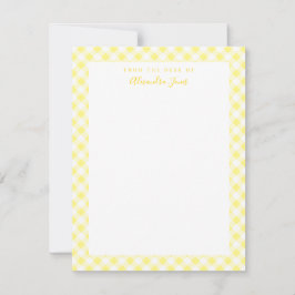 Yellow Gingham Karo Personal Stationery Note Card Dankeskarte