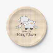 Yellow Gingham Lamb Baby Dusche Pappteller (Vorderseite)