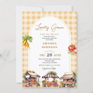 Yellow Gingham Locwn Grown Veggies Baby Shower Einladung