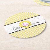Yellow Gingham Mit Monogramm Runder Pappuntersetzer (Angewinkelt)