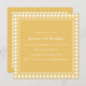Yellow Gingham Monogram Birthday Party Einladung (Vorne/Hinten)