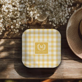 Yellow Gingham Monogram Wappen Custom Pappteller