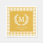 Yellow Gingham Monogram Wappen Custom Serviette (Vorderseite)