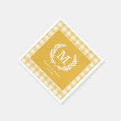 Yellow Gingham Monogram Wappen Custom Serviette (Ecke)