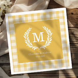 Yellow Gingham Monogram Wappen Custom Serviette