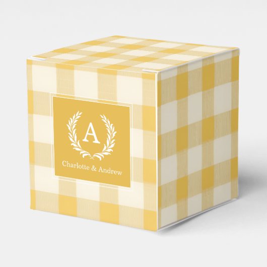 Yellow Gingham Monogram Wappen Geschenkschachtel (Vorderseite)
