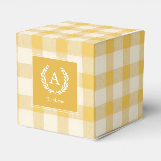 Yellow Gingham Monogram Wappen Geschenkschachtel (Rückseite)