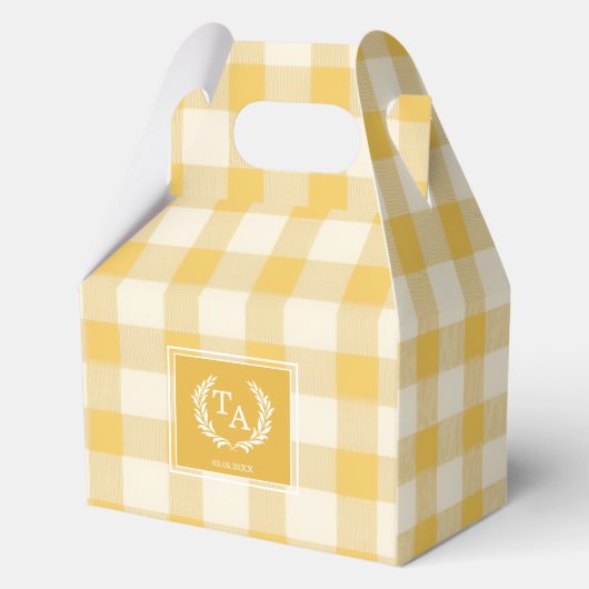 Yellow Gingham Monogram Wappen Geschenkschachtel (Vorderseite)