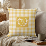 Yellow Gingham Monogram Wappen Kissen<br><div class="desc">Gelbes Gingham Monogram Wappen Kissen Kissen.</div>