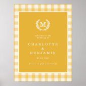 Yellow Gingham Monogram Wappen Wedding Welcome Poster (Vorne)