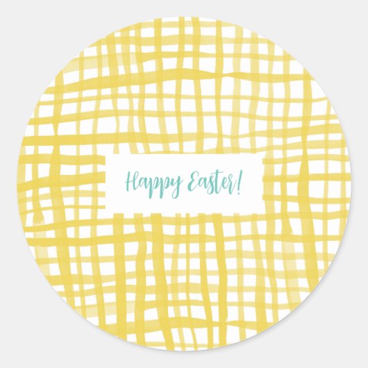 Yellow Gingham Osteraufkleber Runder Aufkleber (Vorderseite)