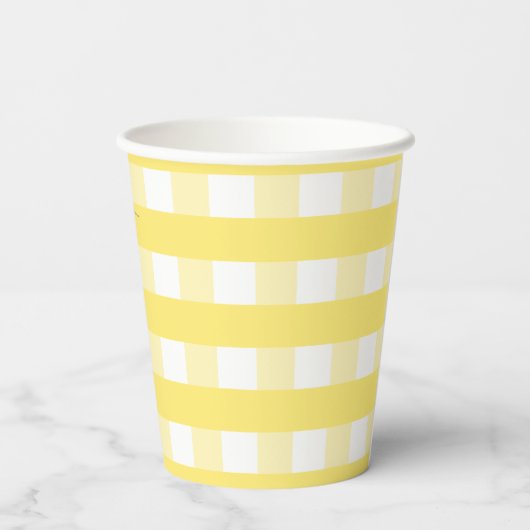 Yellow Gingham Party Tableware Wasserfarbe Blume Pappbecher (Rückseite)