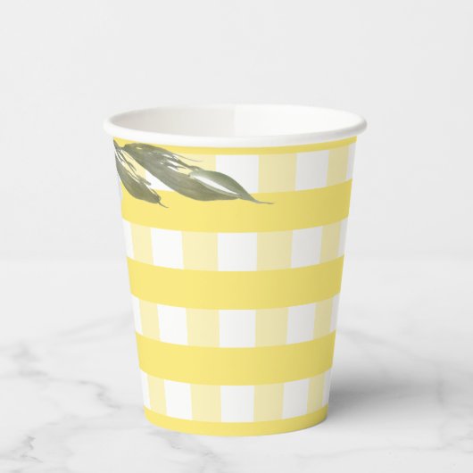 Yellow Gingham Party Tableware Wasserfarbe Blume Pappbecher (Links)