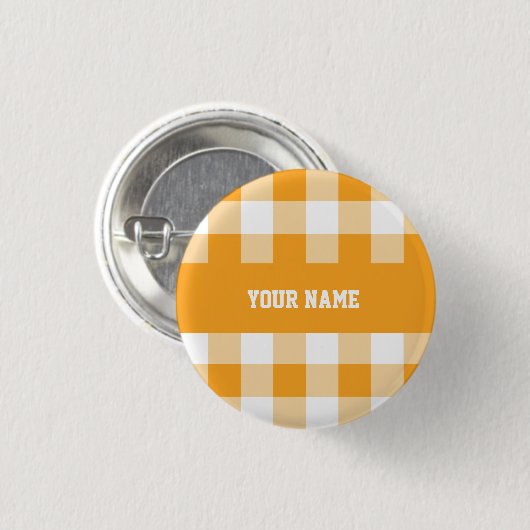Yellow Gingham Pattern Button (Vorne & Hinten)