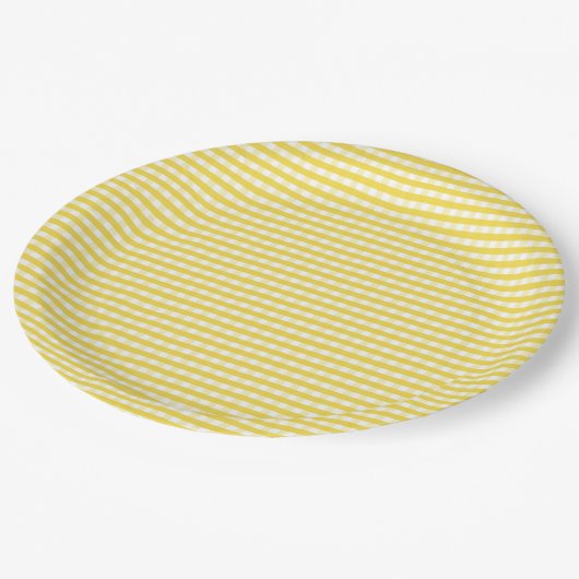 Yellow Gingham Pattern Pappteller (Schrägansicht)