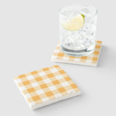 Yellow Gingham Pattern Steinuntersetzer (Seitenansicht)