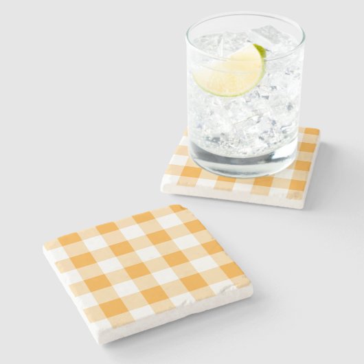 Yellow Gingham Pattern Steinuntersetzer (Seitenansicht)