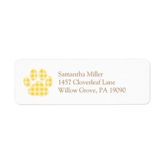 Yellow Gingham Paw Print Return Address Label (Vorne)