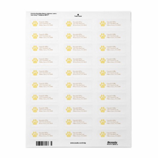 Yellow Gingham Paw Print Return Address Label (Vorne)