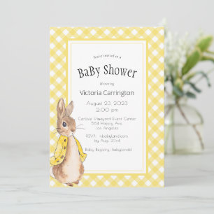 Yellow Gingham Peter Rabbit Baby Dusche Einladung
