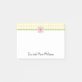 Yellow Gingham Pink Floral Personalisiert Post-it Klebezettel (Vorderseite)