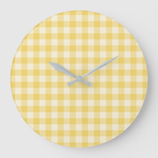 Yellow Gingham Plaid Acrylic Wall Clock Große Wanduhr (Vorderseite)