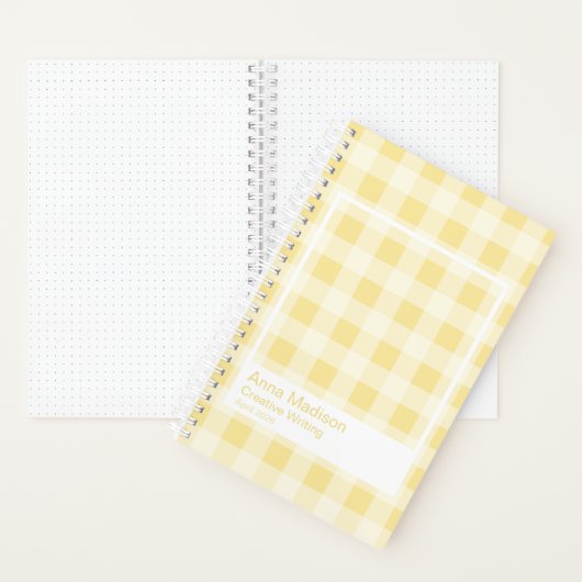 Yellow Gingham Plaid Transparent Frame Notebook Notizblock (Innen)