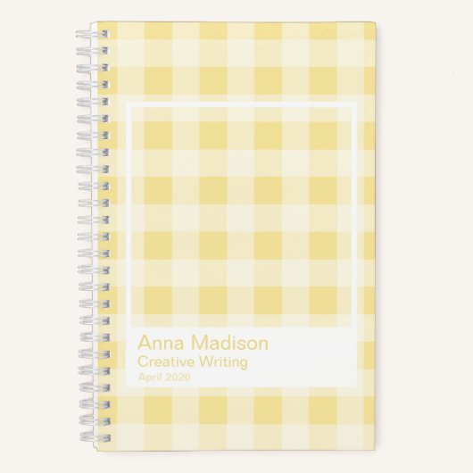 Yellow Gingham Plaid Transparent Frame Notebook Notizblock (Vorderseite)