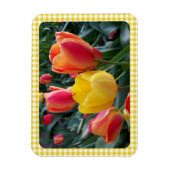 Yellow Gingham Plaid Tulips Garden Photo Magnet (Vertikal)