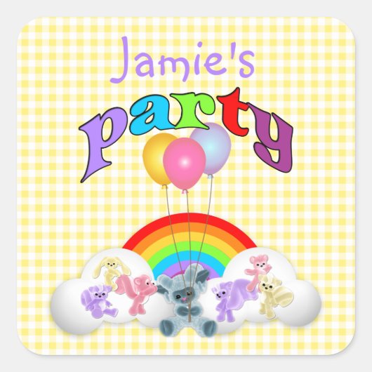 Yellow Gingham Plushie Party Sticker (Vorderseite)
