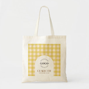 Yellow Gingham Preppy Logo Business Bauer Market Tragetasche
