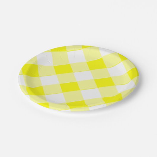 Yellow Gingham Retro Spektakuläre Alte Schule Pappteller (Schrägansicht)